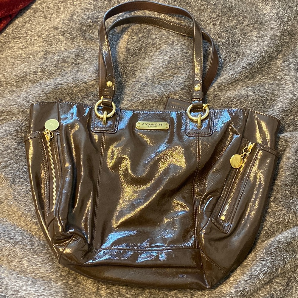 Brown patent leather coach purse